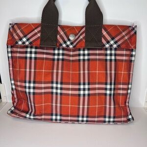 Burberry Red and Brown Plaid Tote